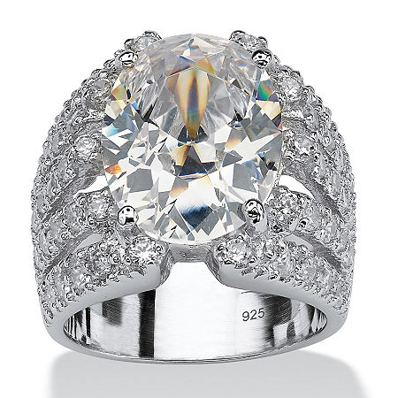DiamonArt Womens White Cubic Zirconia Sterling Silver Oval Engagement Ring, 12