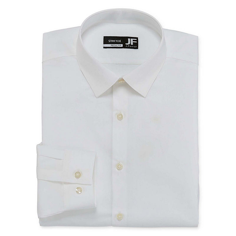 Jf J.Ferrar Easy-Care Solid Mens Point Collar Long Sleeve Stretch Dress Shirt, Size 18-18.5/34-35, White