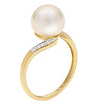 Womens Diamond Accent 9MM White Cultured Freshwater Pearl 14K Gold Cocktail Ring