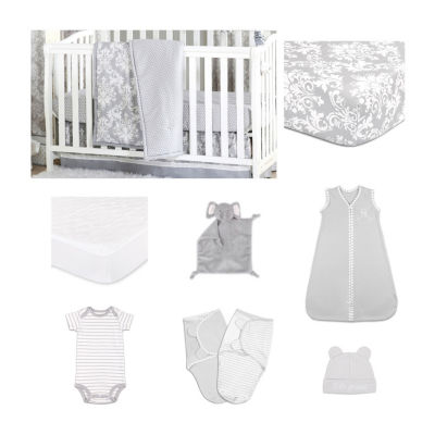 The Peanut Shell Damask Dot Crib Bedding Set Color Grey Jcpenney