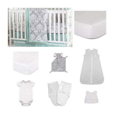 The Peanut Shell Minted Damask Crib Bedding Set