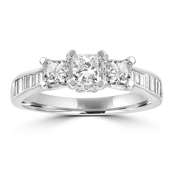 Love Lives Forever Womens 1 1/2 CT. T.W. Genuine White Diamond 14K White Gold 3-Stone Engagement Ring