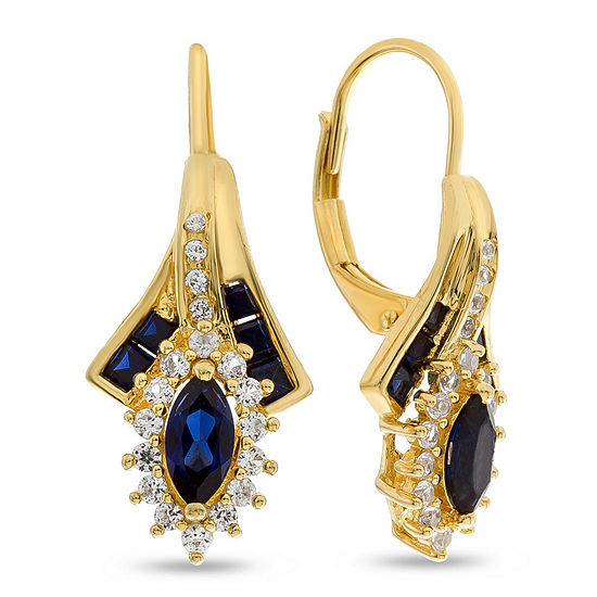 Lab Created Blue Sapphire 14K Gold Over Silver Drop Earrings - JCPenney