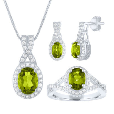 Womens 3 Pc Green Peridot Sterling Silver Jewelry Set Jcpenney