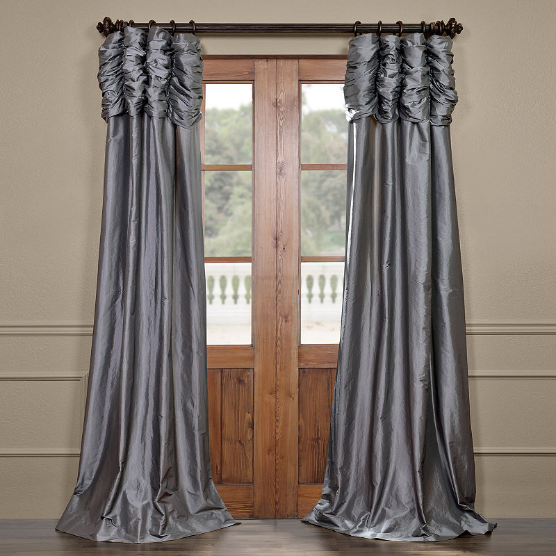 Exclusive Fabrics & Furnishing Ruched Faux Solid Taffeta Curtain Panel, 50