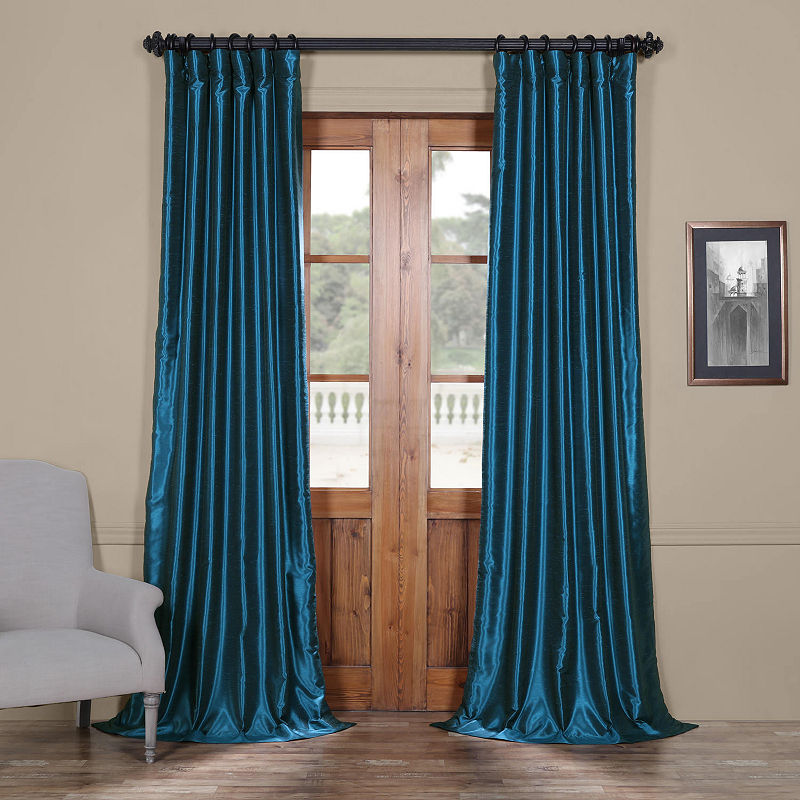 Exclusive Fabrics & Furnishing Vintage Textured Faux Dupioni Silk Curtain Panel, 50