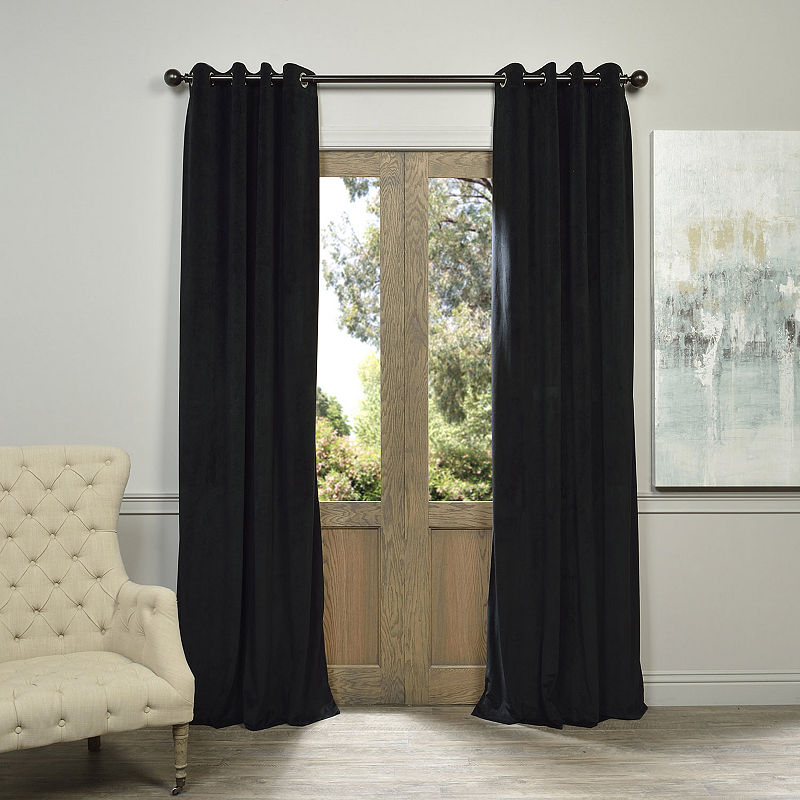Exclusive Fabrics & Furnishing Signature Grommet-Top Blackout Velvet Curtain Panel, 50