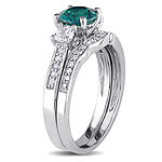 Lab Created Emerald & 1/7 CT. T.W. Diamond 10K White Gold Bridal Set