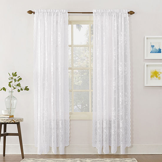 Home Expressions Jessica Lace Sheer Rod Pocket Set Of 2 Curtain Panels