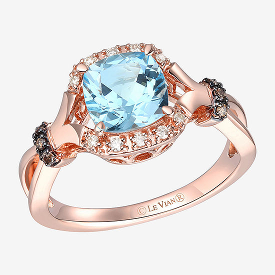 Le Vian Grand Sample Sale™ Ring featuring 1  1/5 CT. T.W. Sea Blue Aquamarine®, 1/15 CT. T.W. Nude Diamonds™ , 1/20 CT. T.W. Chocolate Diamonds®  set in 14K Strawberry Gold®