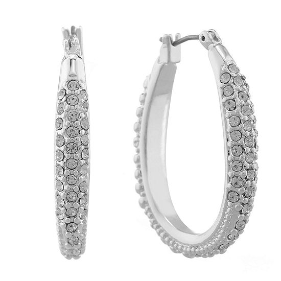 Monet® Silver-Tone Crystal Oval Hoop Earrings, Color: Crys