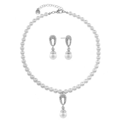 Simulated Pearl Crystal Double Drop Earring and Necklace Boxed Set, Color White JCPenney