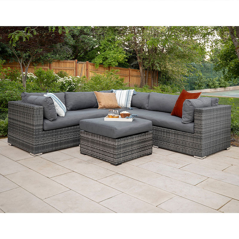 Multi-Shade Rattan 4-Pc. Patio Sectional With Cushions, Gray