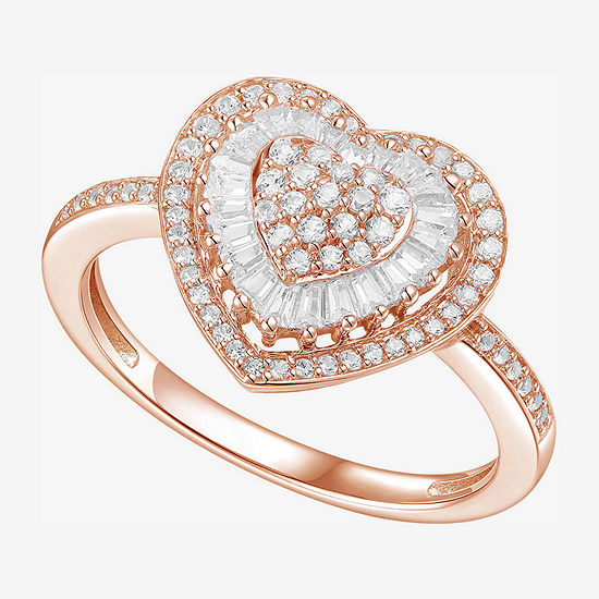 Diamond Blossom Womens 1/2 CT. T.W. Genuine White Diamond 10K Rose Gold Heart Cocktail Ring