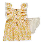Okie Dokie Baby Girls Short Sleeve Cuffed Sleeve A-Line Dress