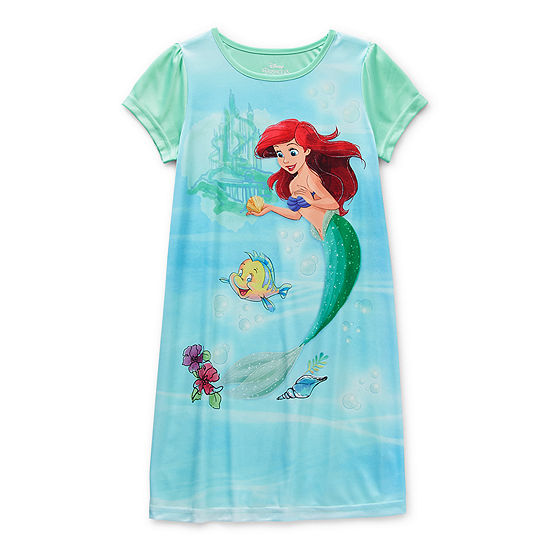 Disney Little & Big Girls Ariel Princess Short Sleeve Crew Neck Nightshirt