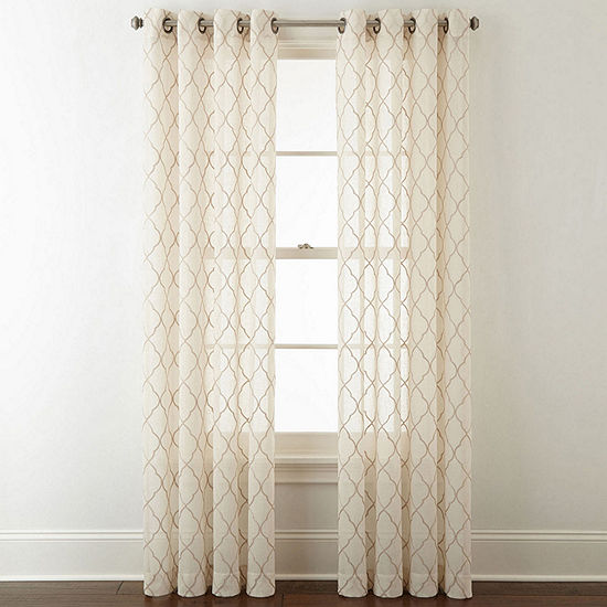 JCPenney Home Bayview Embroidered Sheer Grommet Top Single Curtain Panel