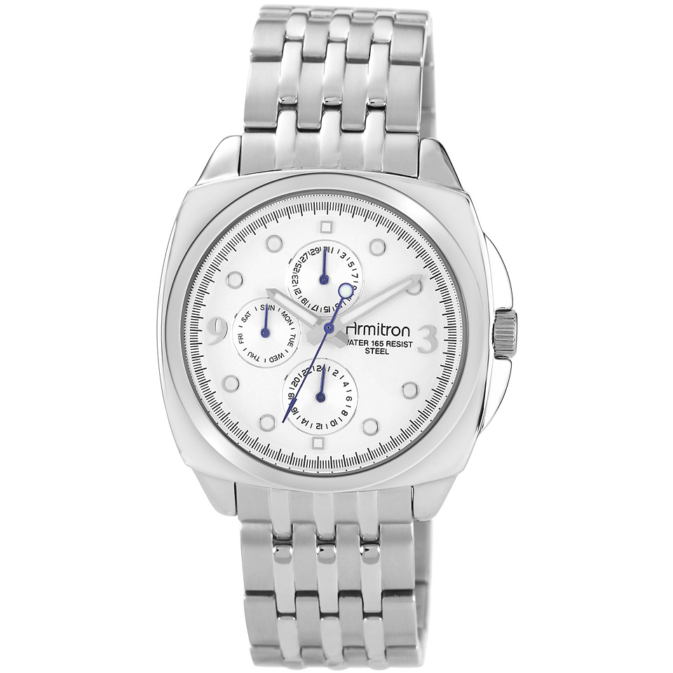 Armitron Mens Silver Tone & White Multifunction Watch