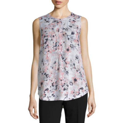 Liz Claiborne Studio Sp 19 Womens Henley Neck Sleeveless Blouse