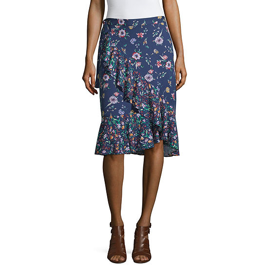 Liz Claiborne Womens High Waisted Midi Wrap Skirt
