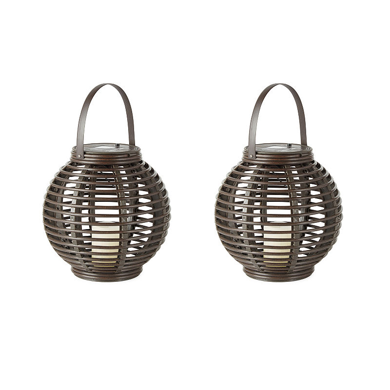 Outdoor Oasis Medium Wicker Outdoor Lantern, Brown