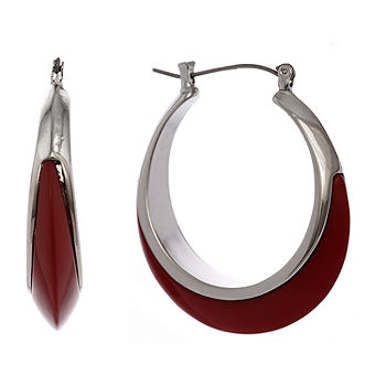 Red Hoop Earrings Drop Oval Hoop Earrings 3.5 inch Long