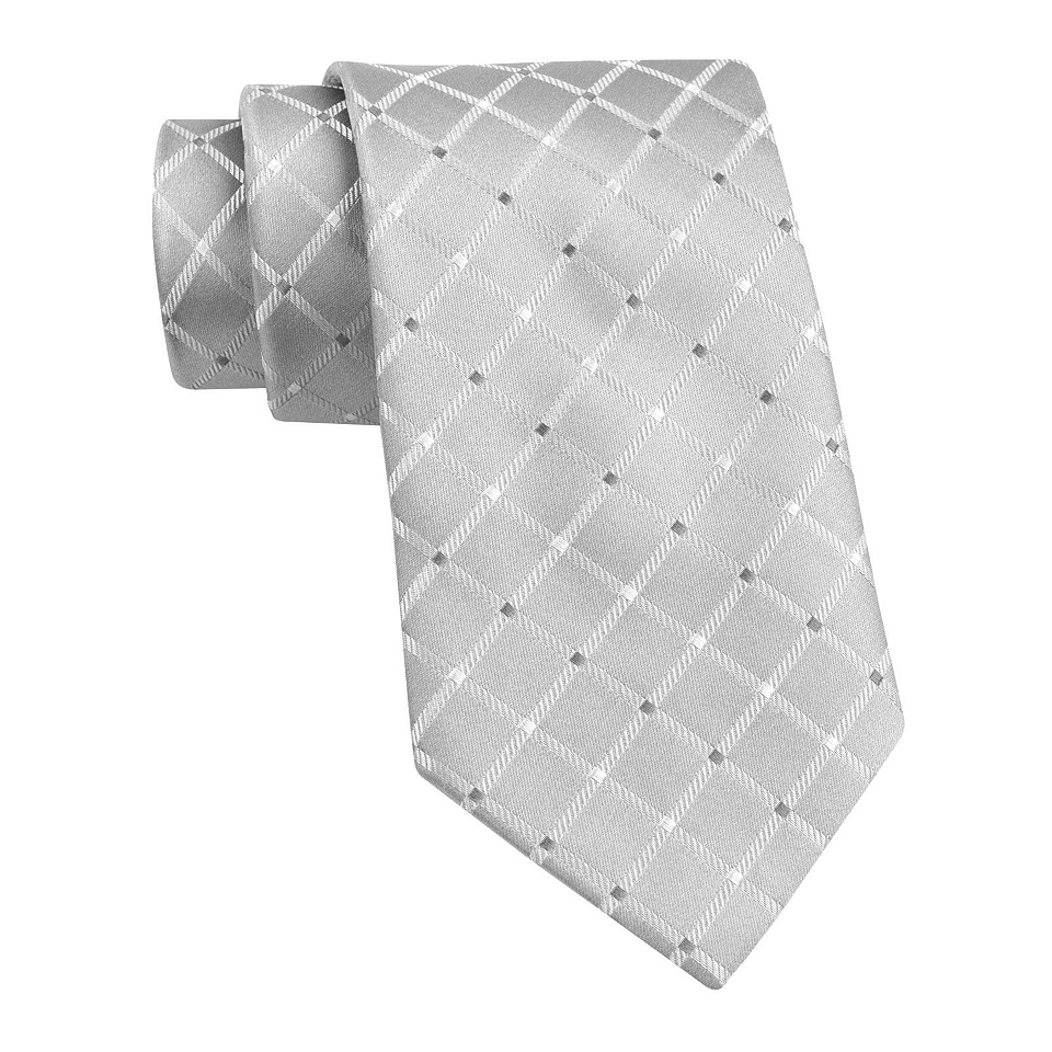 Stafford Starke Grid Silk Tie, Gray, Mens