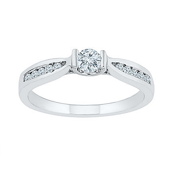 1/10 cttw, 3 Diamond Promise Ring in 10K White Gold Size-10.75 G-H,I2-I3