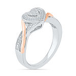 Promise My Love Womens Diamond Accent Genuine White Diamond 10K Gold Over Silver Heart Promise Ring