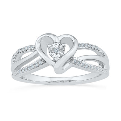 Promise My Love Womens Diamond Accent Genuine White Diamond Sterling Silver Heart Promise Ring