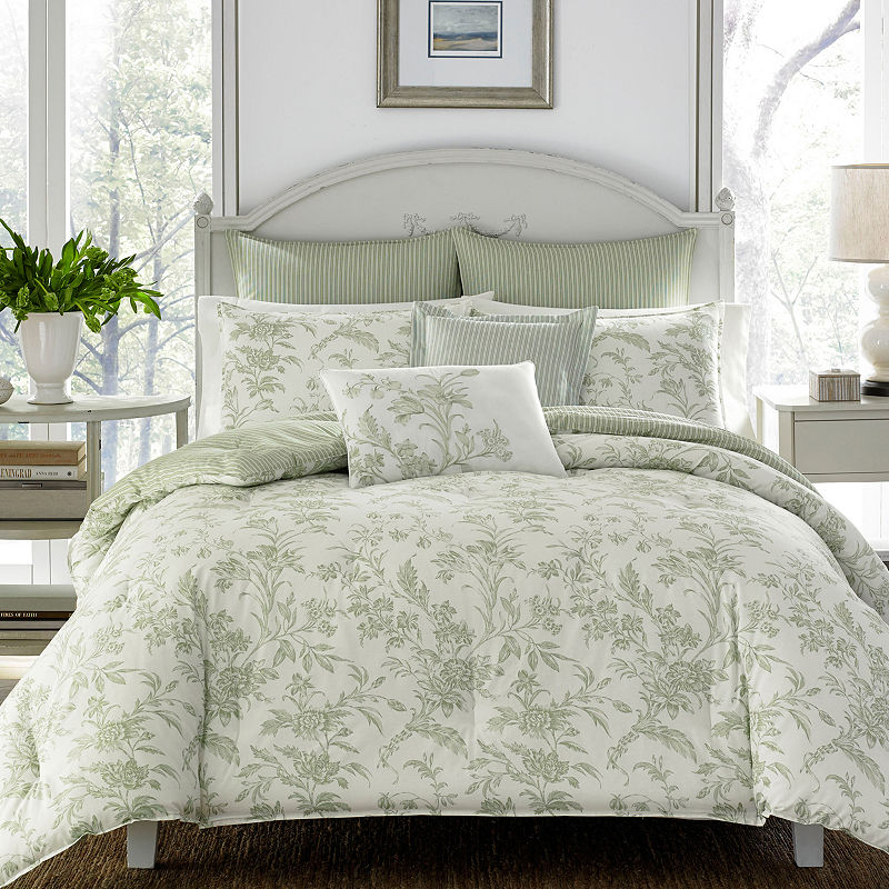 Laura Ashley King Natalie Pastel Green Comforter Set Bedding