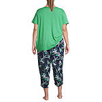 Liz Claiborne Womens Plus 2-pc. Round Neck Short Sleeve Capri Pajama Set