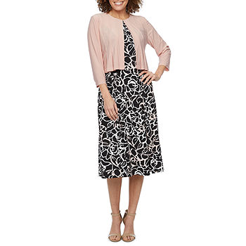 Danny and Nicole Womens Two Piece Long 3/4 Sleeve Jacket and Round Neck Dress