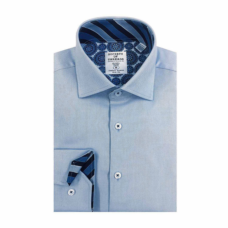Society Of Threads Long Sleeve Dress Shirt Big And Tall - Blue - Size 17/38-39 - Male - Adult - Oxford Blue