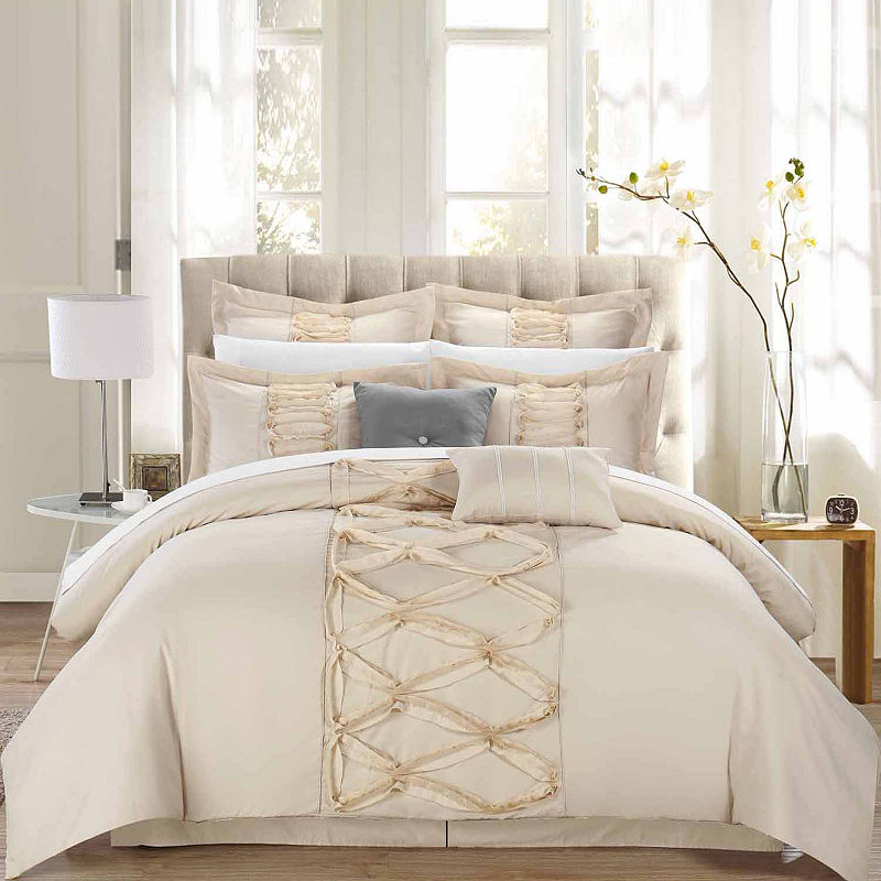 Chic Home Ruth 12-Pc. Complete Bedding Set With Sheets, King, Beige