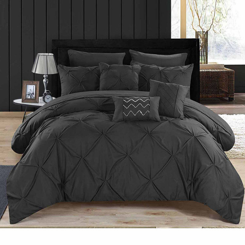 Queen 10pc Valentina Comforter Set Black - Chic Home Design