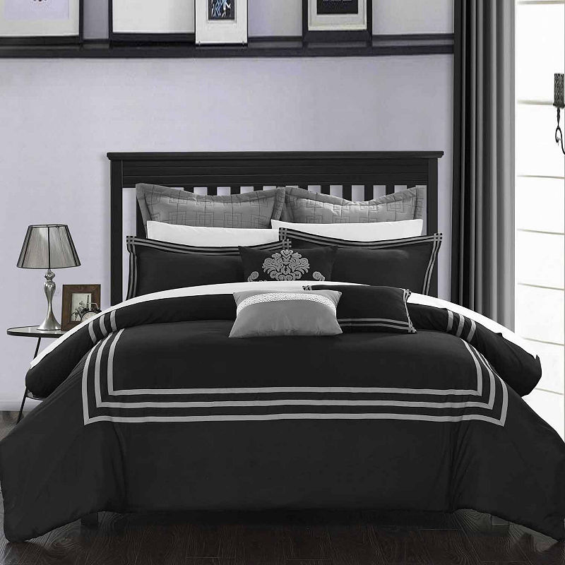 Chic Home Cosmo 12-Pc. Complete Bedding Set With Sheets, Queen, Black