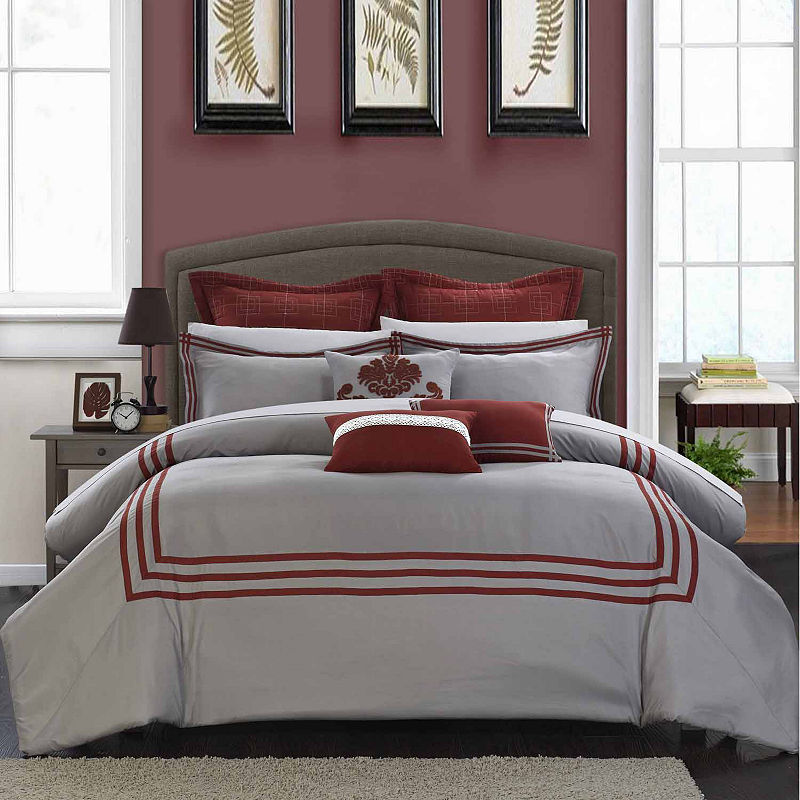 Chic Home Cosmo 12-Pc. Complete Bedding Set With Sheets, King, Red