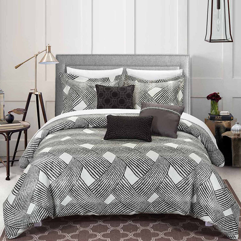 Chic Home Fiorella 10-Pc. Complete Bedding Set With Sheets, Queen, Gray