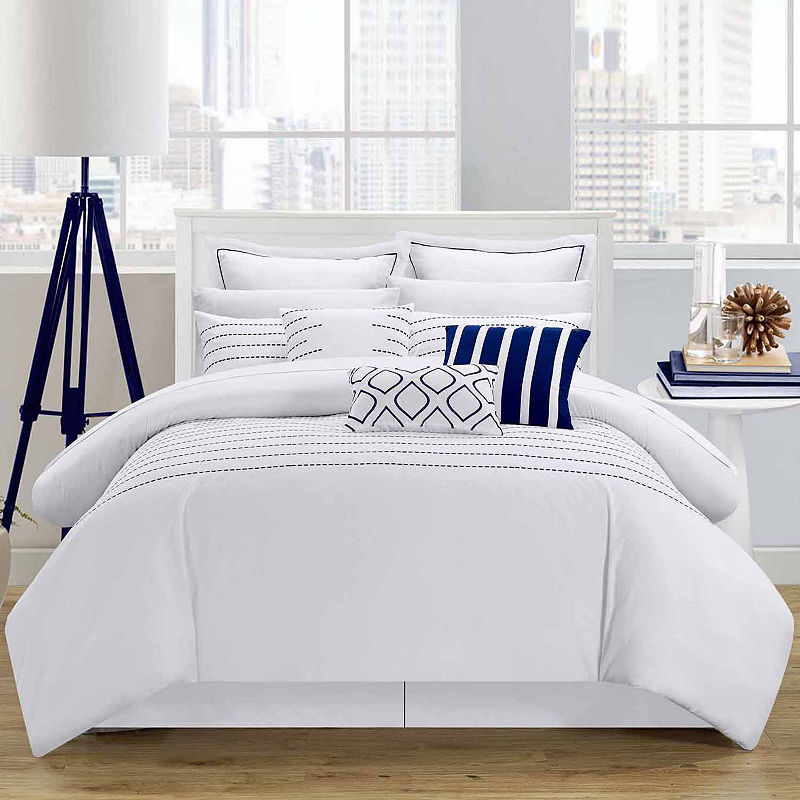 Chic Home Bren 13-Pc. Complete Bedding Set With Sheets, King, White