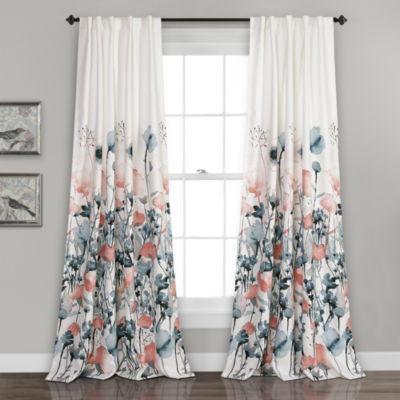 Half Moonzuri Flora Room Darkening Window Curtain Blue Coral Set