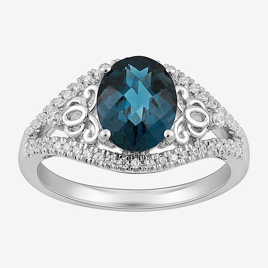 Enchanted Disney Fine Jewelry 1/5 CT. T.W. Diamond & Genuine London Blue Topaz Sterling Silver Ring