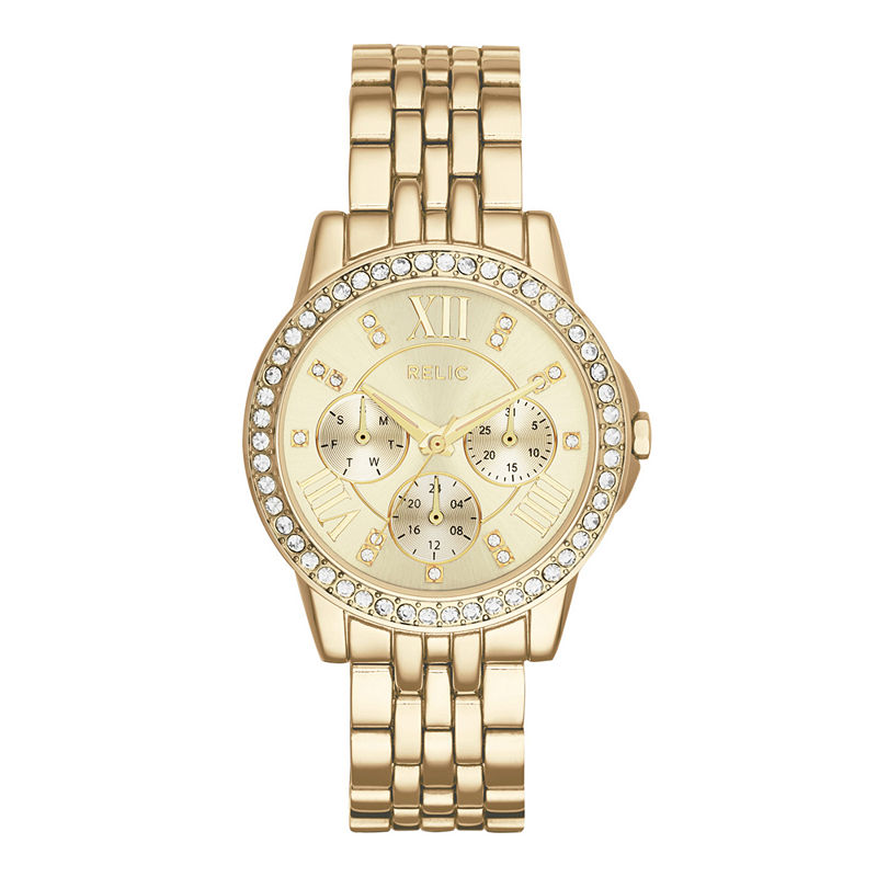 UPC 703357215508 product image for Relic Womens Crystal-Accent Gold-Tone Bracelet Watch | upcitemdb.com