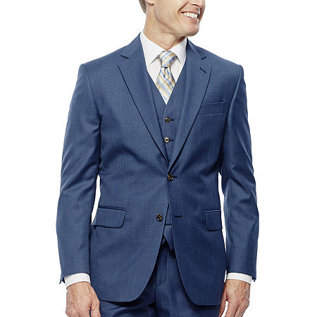 Stafford Travel Wool Blend Stretch Mid Blue Slim Fit Suit Jacket, 48 Long, Blue