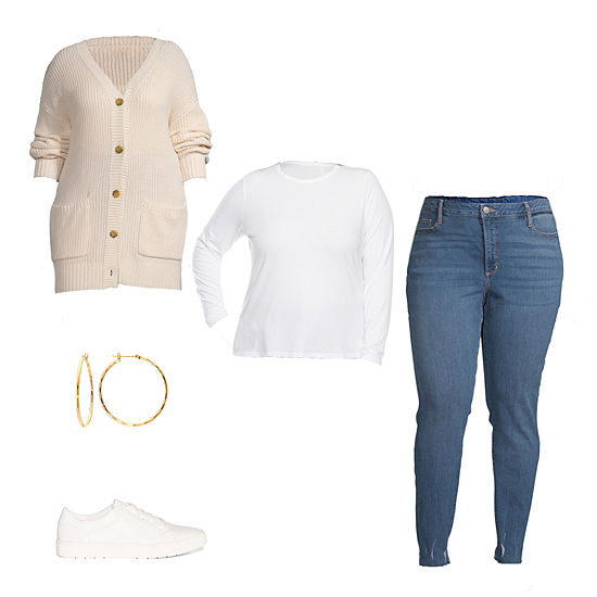 A Better Sweater a.n.a Pocket Cardigan, High-Rise Skinny Jeans & Stylus Sneakers