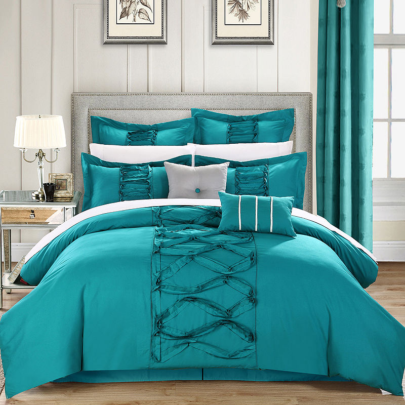 Chic Home Ruth 12-Pc. Complete Bedding Set With Sheets, Queen, Blue