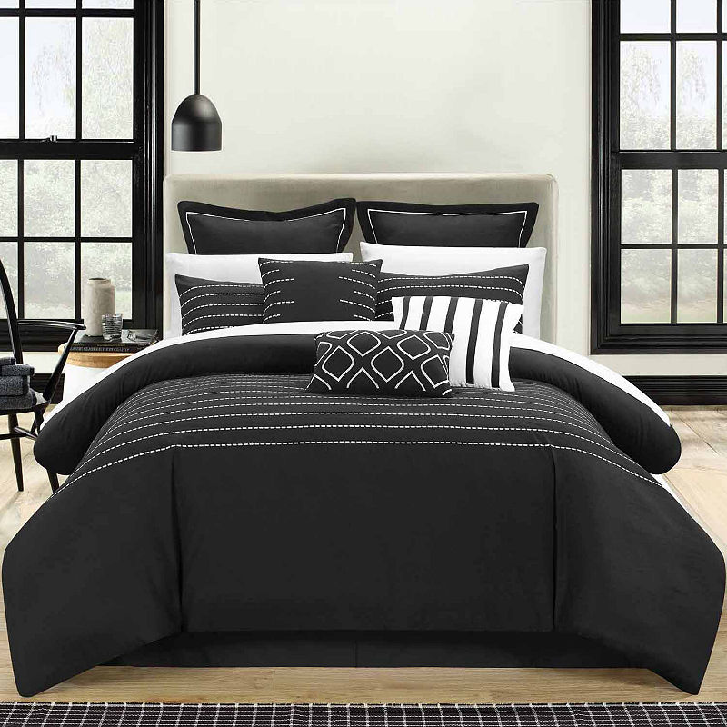 Chic Home Bren 13-Pc. Complete Bedding Set With Sheets, Queen, Black
