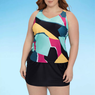 Xersion Geometric Tankini Swimsuit Top Plus