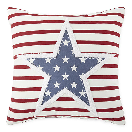 Layerings 18x18 Americana Star Printed with Embroidery Square Throw Pillow