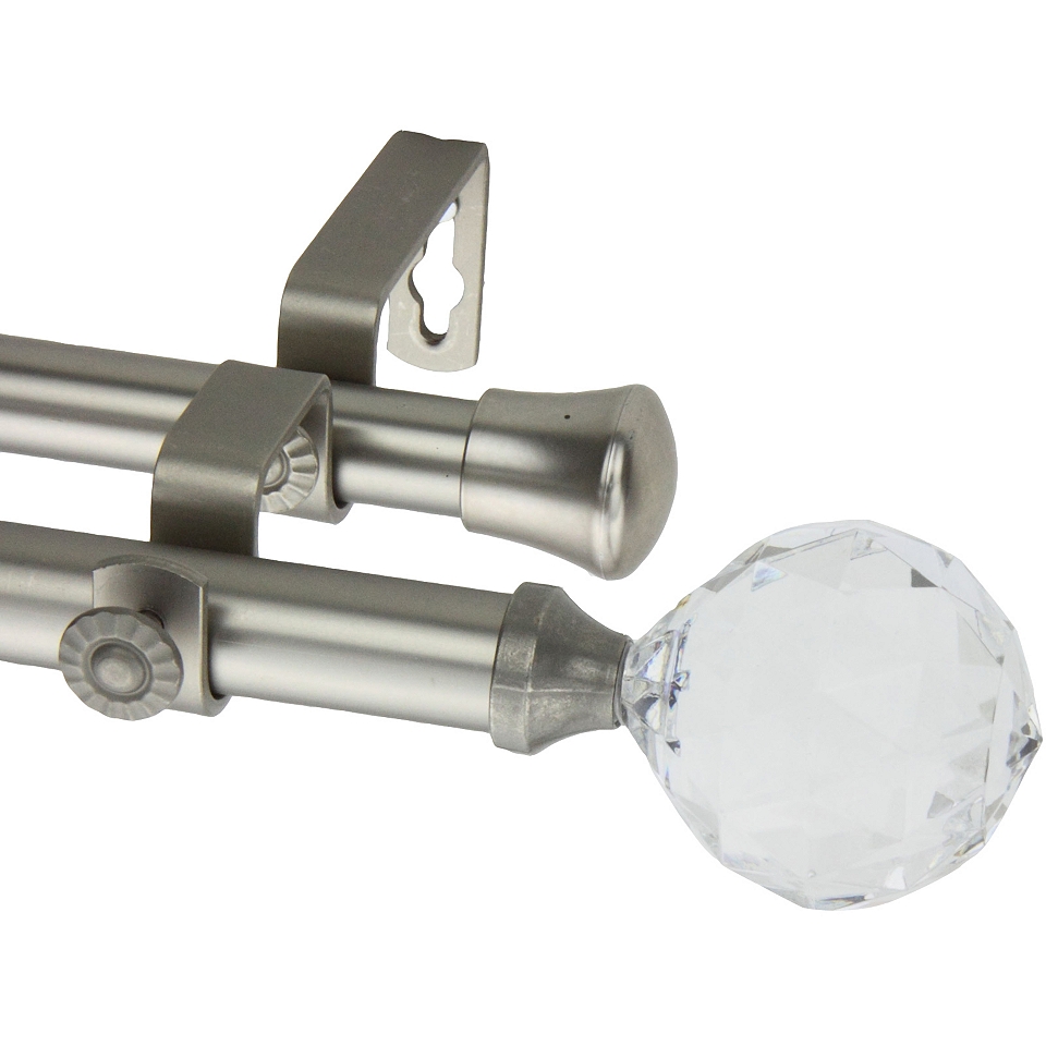 ROD DESYNE Double Curtain Rod With Faceted Finials, Satin Nickel